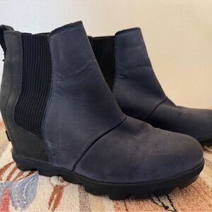 Sorel Wedge Navy Leather Bootie (Navy, 8)